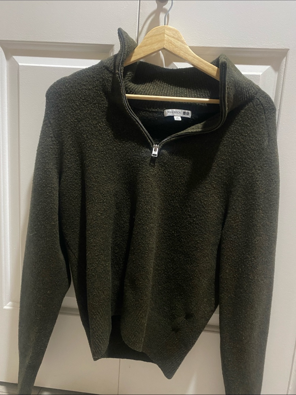 JW ANDERSON Olive Green Zip-Neck Men's Sweater